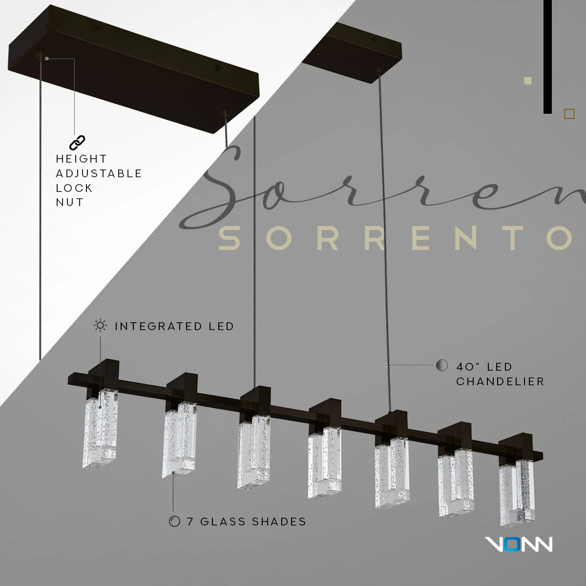 VONN LIGHTING VONN Artisan Sorrento VAC3137BL 40" 7-Light ETL Cert Integrated LED Pendant, Height Adjustable Chandelier, Black 10 VONN LIGHTING VONN Artisan Sorrento VAC3137BL 40" 7-Light ETL Cert Integrated LED Pendant, Height Adjustable Chandelier, Black - Image 8