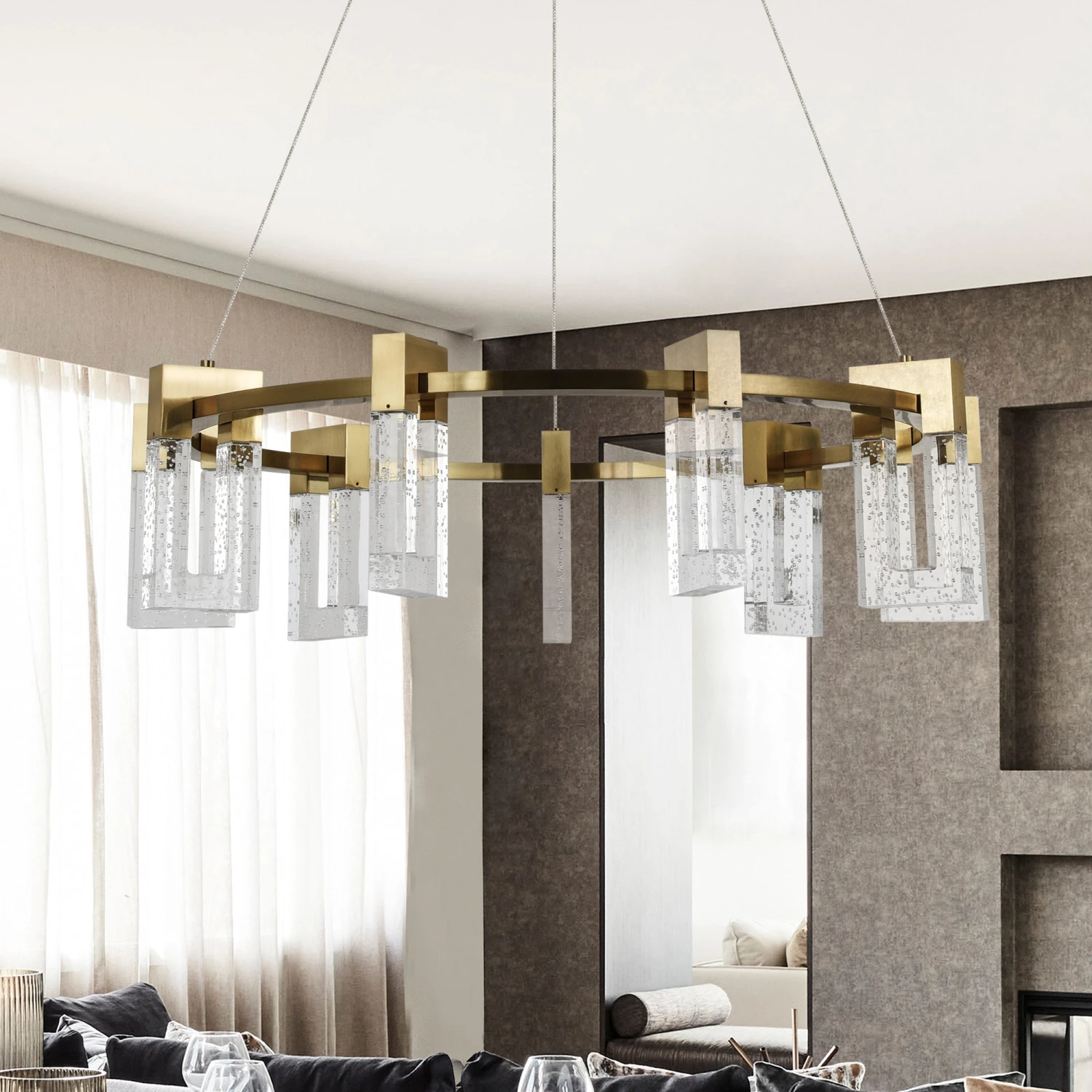 VONN LIGHTING VONN Artisan Sorrento VAC3139AB 27" Integrated LED ETL Certified Pendant, Height Adjustable Ring Chandelier, Antique Brass 5 VONN LIGHTING VONN Artisan Sorrento VAC3139AB 27" Integrated LED ETL Certified Pendant, Height Adjustable Ring Chandelier, Antique Brass - Image 3