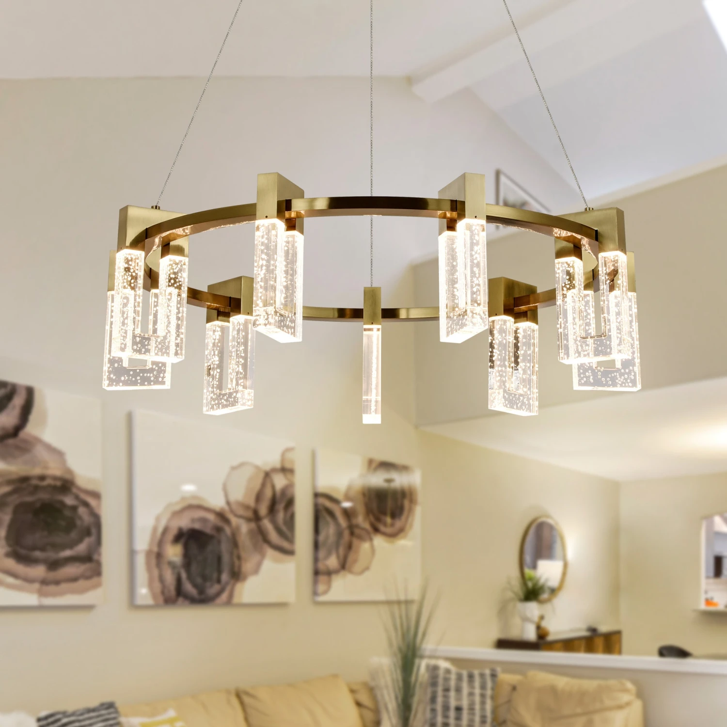 VONN LIGHTING VONN Artisan Sorrento VAC3139AB 27" Integrated LED ETL Certified Pendant, Height Adjustable Ring Chandelier, Antique Brass 6 VONN LIGHTING VONN Artisan Sorrento VAC3139AB 27" Integrated LED ETL Certified Pendant, Height Adjustable Ring Chandelier, Antique Brass - Image 4