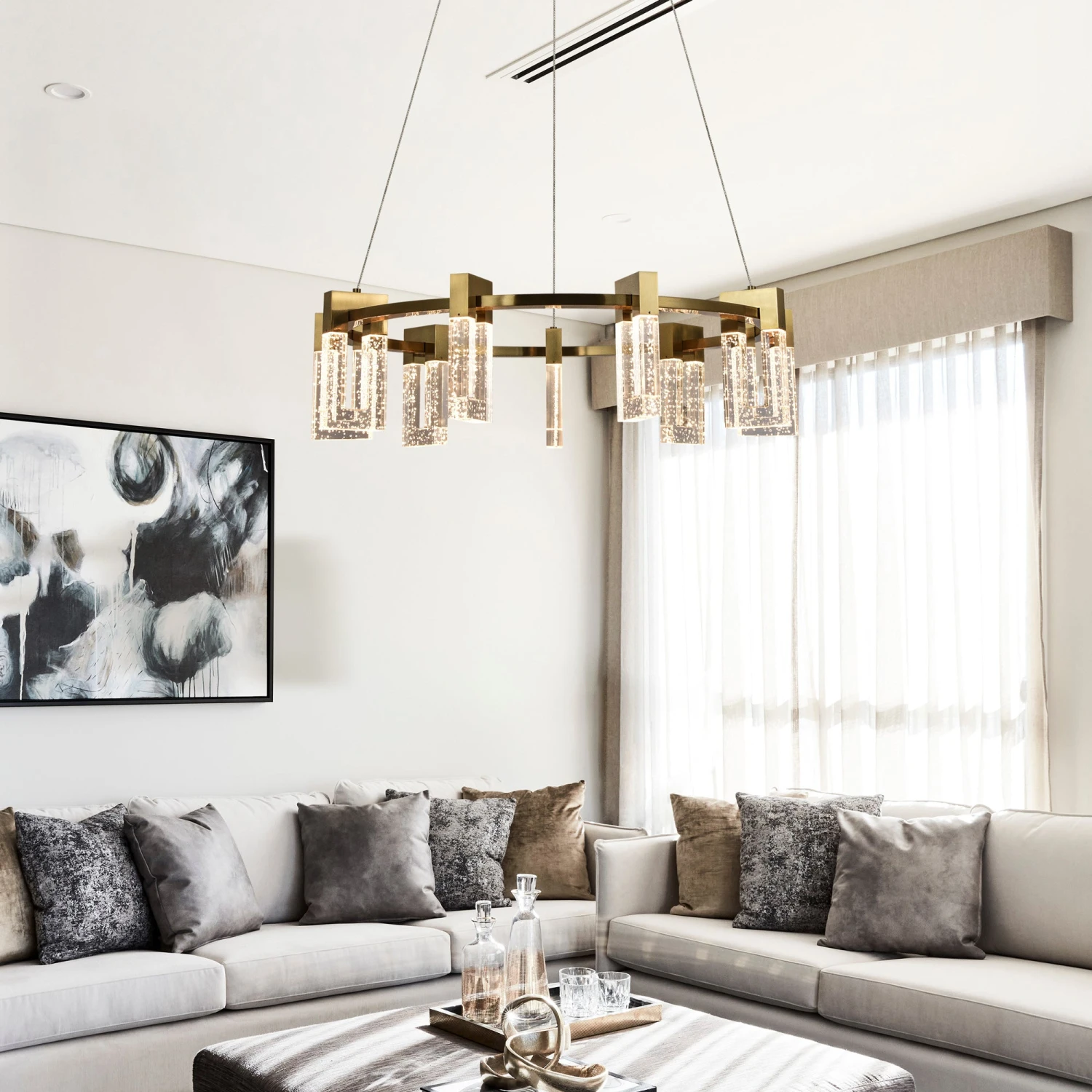 VONN LIGHTING VONN Artisan Sorrento VAC3139AB 27" Integrated LED ETL Certified Pendant, Height Adjustable Ring Chandelier, Antique Brass 8 VONN LIGHTING VONN Artisan Sorrento VAC3139AB 27" Integrated LED ETL Certified Pendant, Height Adjustable Ring Chandelier, Antique Brass - Image 6