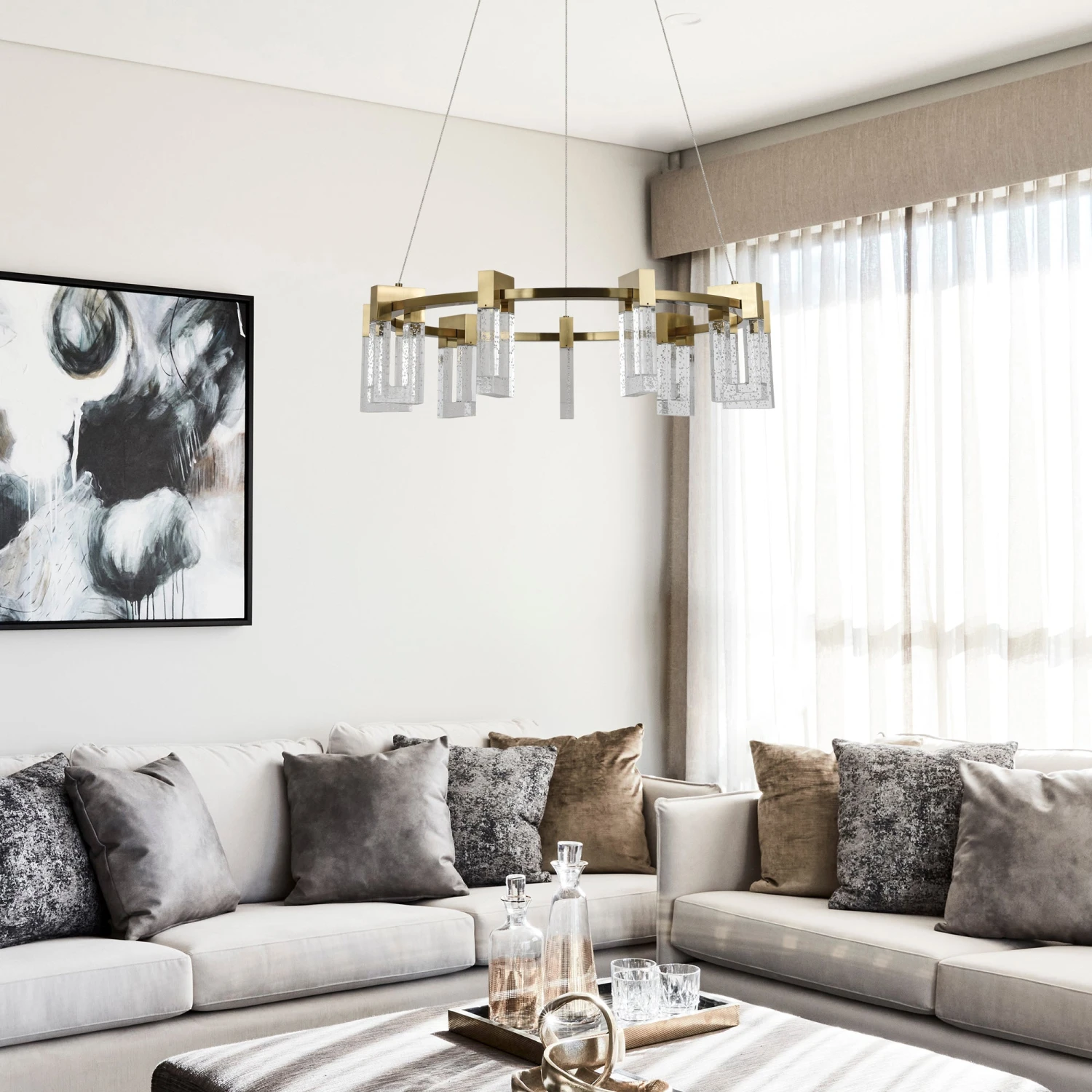 VONN LIGHTING VONN Artisan Sorrento VAC3139AB 27" Integrated LED ETL Certified Pendant, Height Adjustable Ring Chandelier, Antique Brass 10 VONN LIGHTING VONN Artisan Sorrento VAC3139AB 27" Integrated LED ETL Certified Pendant, Height Adjustable Ring Chandelier, Antique Brass - Image 8