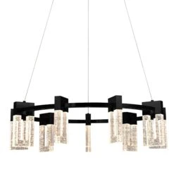 VONN LIGHTING VONN Artisan Sorrento VAC3139BL 27" 9-Light ETL Cert Integrated LED Pendant, Height Adjustable Ring Chandelier, Black