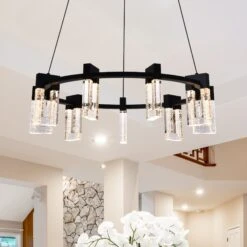 VONN LIGHTING VONN Artisan Sorrento VAC3139BL 27" 9-Light ETL Cert Integrated LED Pendant, Height Adjustable Ring Chandelier, Black -VONN LIGHTING VAC3139BL IMAGE 4