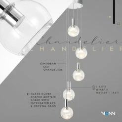 VONN LIGHTING VONN Artisan Sienna VAC3185CH 5-Light ETL Certified Integrated LED Pendant, Height Adjustable Chandelier, Chrome -VONN LIGHTING VAC3185CH Infograph