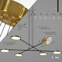 VONN LIGHTING VONN Artisan Torino VAC3196AB 39" Height Adjustable Integrated LED ETL Certified Chandelier, Disks Rotate, Antique Brass -VONN LIGHTING VAC3196AB Infograph