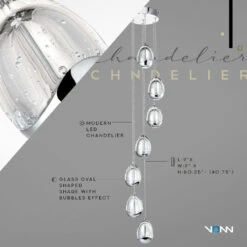 VONN LIGHTING VONN Artisan Venezia VAC3207CH 7-Light Integrated LED ETL Certified Pendant, Height Adjustable Chandelier, Chrome -VONN LIGHTING VAC3207CH Infograph