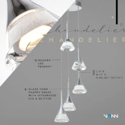 VONN LIGHTING VONN Artisan Amalfi VAC3215CH 5-Light Integrated LED ETL Certified Pendant, Height Adjustable Chandelier, Chrome -VONN LIGHTING VAC3215CH Infograph