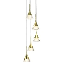 VONN LIGHTING VONN Artisan Amalfi VAC3215GL 5-Light Integrated LED ETL Certified Pendant, Height Adjustable Chandelier, Gold