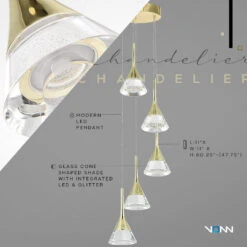 VONN LIGHTING VONN Artisan Amalfi VAC3215GL 5-Light Integrated LED ETL Certified Pendant, Height Adjustable Chandelier, Gold -VONN LIGHTING VAC3215GL Infograph