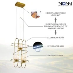 VONN LIGHTING VONN Artisan Lyra VAC3273AB 16" Integrated LED ETL Certified Height Adjustable Chandelier, Pendant -VONN LIGHTING VAC3273AB Infograph