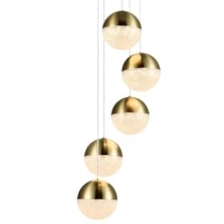 VONN LIGHTING VONN Artisan Ravello VAC3285BRS 5-Light Integrated LED ETL Certified Pendant Height Adjustable Chandelier, Brass