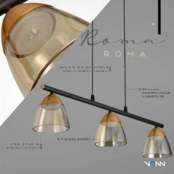 VONN LIGHTING VONN Artisan Roma VAC3293BL 36" Integrated LED ETL Certified Pendant, Height Adjustable Chandelier, Black -VONN LIGHTING VAC3293BL INFOGRAPH