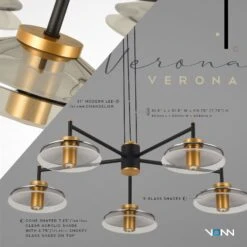 VONN LIGHTING VONN Artisan Verona VAC3315BL 31" Integrated LED ETL Certified Pendant, Height Adjustable Chandelier, Black -VONN LIGHTING VAC3315BL INFOGRAPH