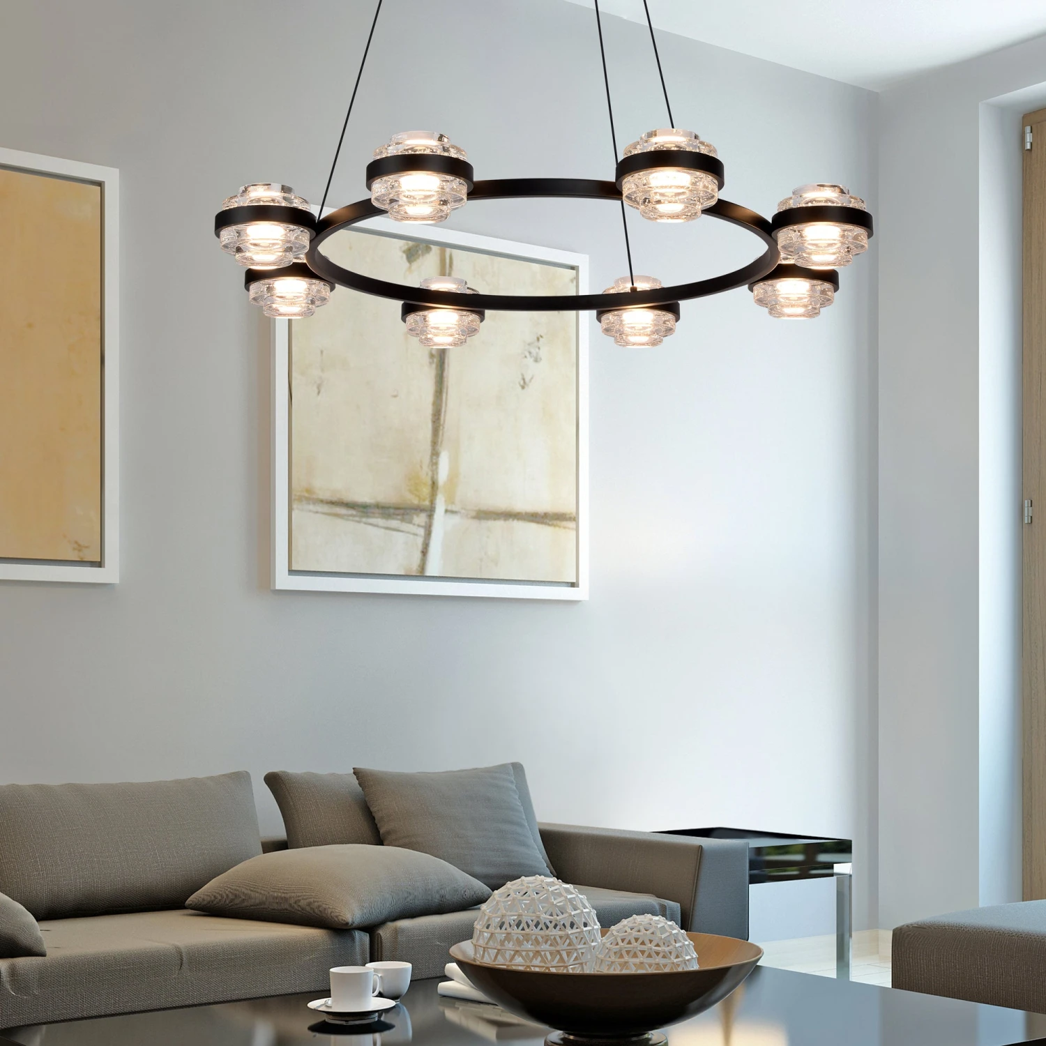 VONN LIGHTING VONN Artisan Milano VAC3338BL 33" Integrated LED ETL Certified Pendant, Height Adjustable Ring Chandelier, Black 6 VONN LIGHTING VONN Artisan Milano VAC3338BL 33" Integrated LED ETL Certified Pendant, Height Adjustable Ring Chandelier, Black - Image 4