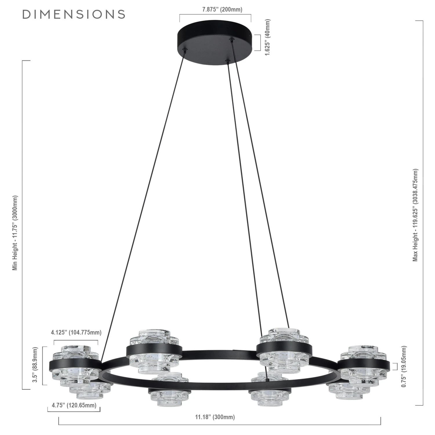 VONN LIGHTING VONN Artisan Milano VAC3338BL 33" Integrated LED ETL Certified Pendant, Height Adjustable Ring Chandelier, Black 15 VONN LIGHTING VONN Artisan Milano VAC3338BL 33" Integrated LED ETL Certified Pendant, Height Adjustable Ring Chandelier, Black - Image 13