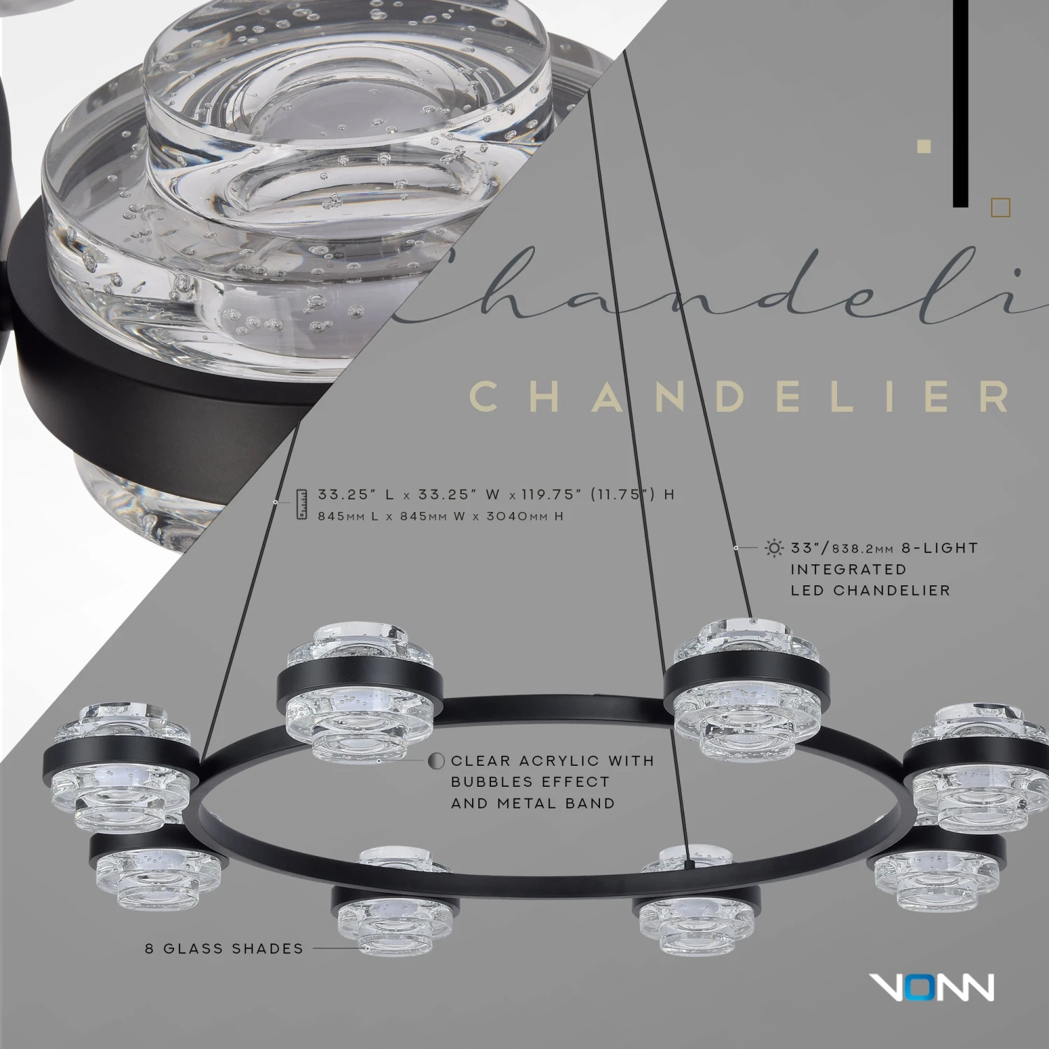 VONN LIGHTING VONN Artisan Milano VAC3338BL 33" Integrated LED ETL Certified Pendant, Height Adjustable Ring Chandelier, Black 9 VONN LIGHTING VONN Artisan Milano VAC3338BL 33" Integrated LED ETL Certified Pendant, Height Adjustable Ring Chandelier, Black - Image 7