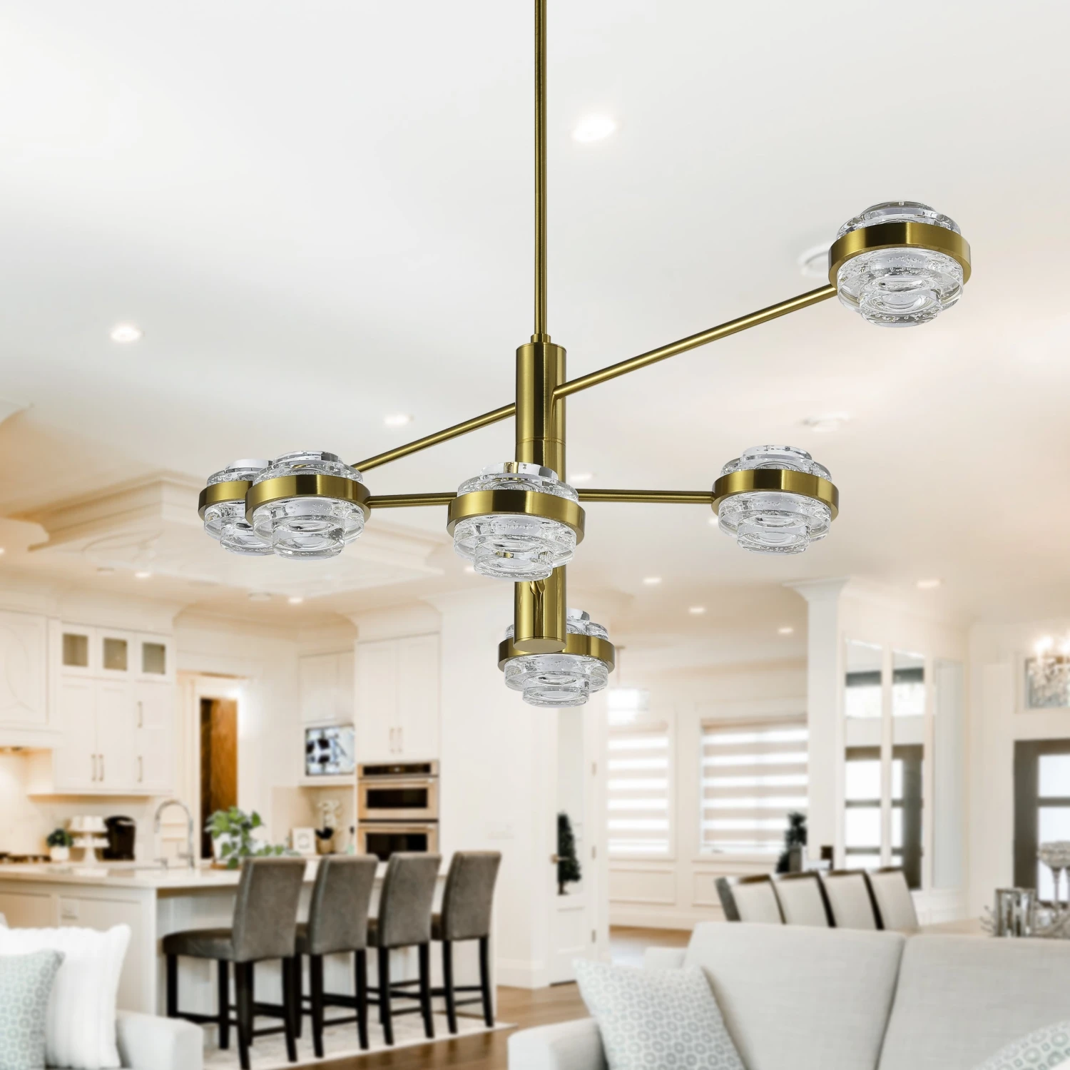 VONN LIGHTING VONN Artisan Milano VAC333RD6AB 40" Integrated LED ETL Certified Chandelier With Height Adjustable Rods, Antique Brass 5 VONN LIGHTING VONN Artisan Milano VAC333RD6AB 40" Integrated LED ETL Certified Chandelier With Height Adjustable Rods, Antique Brass - Image 3