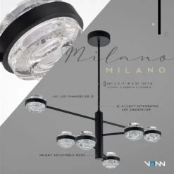 VONN LIGHTING VONN Artisan Milano VAC333RD6BL 40" Integrated LED ETL Certified Chandelier With Height Adjustable Rods, Black -VONN LIGHTING VAC333RD6BL INFOGRAPH
