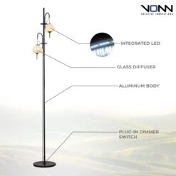 VONN LIGHTING VONN Artisan Lecce VAF5222BL 70" Height Integrated LED ETL Certified Floor Lamp With Dimmer Switch -VONN LIGHTING VAF5222BL Infograph 1