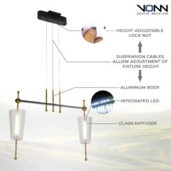 VONN LIGHTING VONN Artisan Toscana VAP2102AB 29" Integrated LED ETL Certified Pendant, Height Adjustable Chandelier -VONN LIGHTING VAP2102AB Infograph