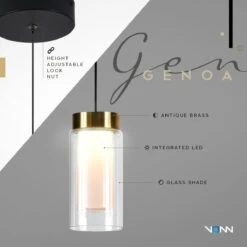 VONN LIGHTING VONN Artisan Genoa VAP2111BL 5" Integrated LED ETL Certified Height Adjustable Pendant With Glass Shade, Black -VONN LIGHTING VAP2111BL Infograph
