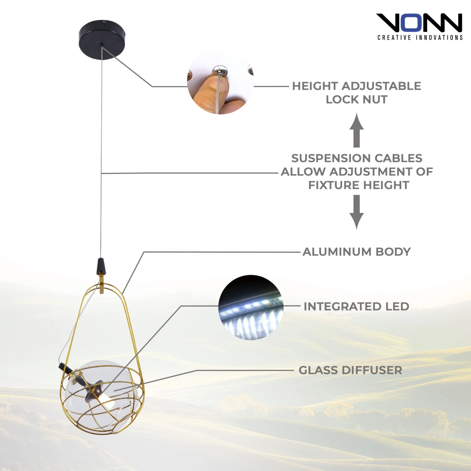 VONN LIGHTING VONN Artisan Firenze VAP2151AB 8" Integrated LED ETL Certified Height Adjustable Pendant With Glass Shade 12 VONN LIGHTING VONN Artisan Firenze VAP2151AB 8" Integrated LED ETL Certified Height Adjustable Pendant With Glass Shade - Image 10