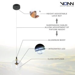 VONN LIGHTING VONN Artisan Portofino VAP2161AB 7" Integrated LED ETL Certified Height Adjustable Pendant W/ Glass Shade 19 VONN LIGHTING VONN Artisan Portofino VAP2161AB 7" Integrated LED ETL Certified Height Adjustable Pendant W/ Glass Shade -VONN LIGHTING VAP2161AB Infograph