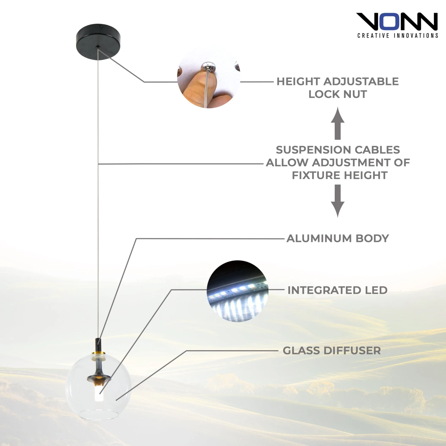 VONN LIGHTING VONN Artisan Portofino VAP2161AB 7" Integrated LED ETL Certified Height Adjustable Pendant W/ Glass Shade 10 VONN LIGHTING VONN Artisan Portofino VAP2161AB 7" Integrated LED ETL Certified Height Adjustable Pendant W/ Glass Shade - Image 8