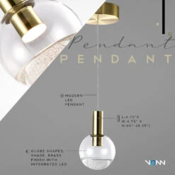 VONN LIGHTING VONN Artisan Sienna VAP2181BRS 5" Integrated LED ETL Certified Height Adjustable Pendant Light, Brass -VONN LIGHTING VAP2181BRS Infograph