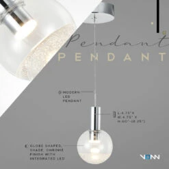 VONN LIGHTING VONN Artisan Sienna VAP2181CH 5" Integrated LED ETL Certified Height Adjustable Pendant Light, Chrome -VONN LIGHTING VAP2181CH Infograph