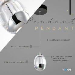 VONN LIGHTING VONN Artisan Venezia VAP2201BL 3.5" Integrated LED ETL Certified Height Adjustable Pendant W/ Glass Shade, Black -VONN LIGHTING VAP2201BL Infograph