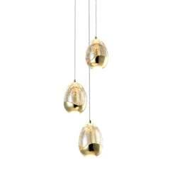 VONN LIGHTING VONN Artisan Venezia VAP2203GL 3-Light Integrated LED ETL Certified Pendant, Height Adjustable Chandelier, Gold