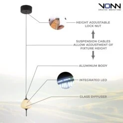VONN LIGHTING VONN Artisan Lecce VAP2221BL 5" Integrated LED ETL Certified Height Adjustable Pendant With Glass Shade -VONN LIGHTING VAP2221BL Infograph