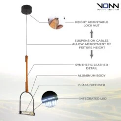 VONN LIGHTING VONN Artisan Ravenna VAP2231BL 8" Integrated LED ETL Certified Height Adjustable Pendant With Glass Shade -VONN LIGHTING VAP2231BL Infograph