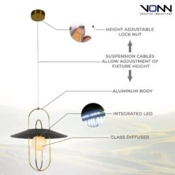 VONN LIGHTING VONN Artisan Lyra VAP2271AB 18" Integrated LED ETL Certified Pendant Lighting Fixture In Antique Brass -VONN LIGHTING VAP2271AB Infograph