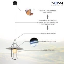 VONN LIGHTING VONN Artisan Lyra VAP2271BL 18" Integrated LED ETL Certified Height Adjustable Pendant Light In Black -VONN LIGHTING VAP2271BL INFOGRAPH
