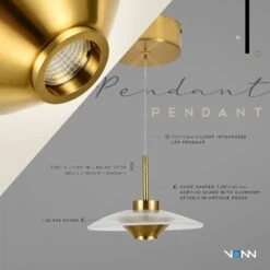 VONN LIGHTING VONN Artisan Ferrara VAP2321AB 7" Integrated LED ETL Certified Height Adjustable Pendant, Antique Brass -VONN LIGHTING VAP2321AB INFOGRAPH
