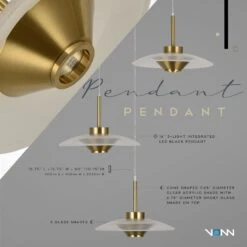 VONN LIGHTING VONN Artisan Ferrara VAP2323AB 16" Integrated LED ETL Certified Pendant, Height Adjustable Chandelier, Antique Brass -VONN LIGHTING VAP2323AB INFOGRAPH