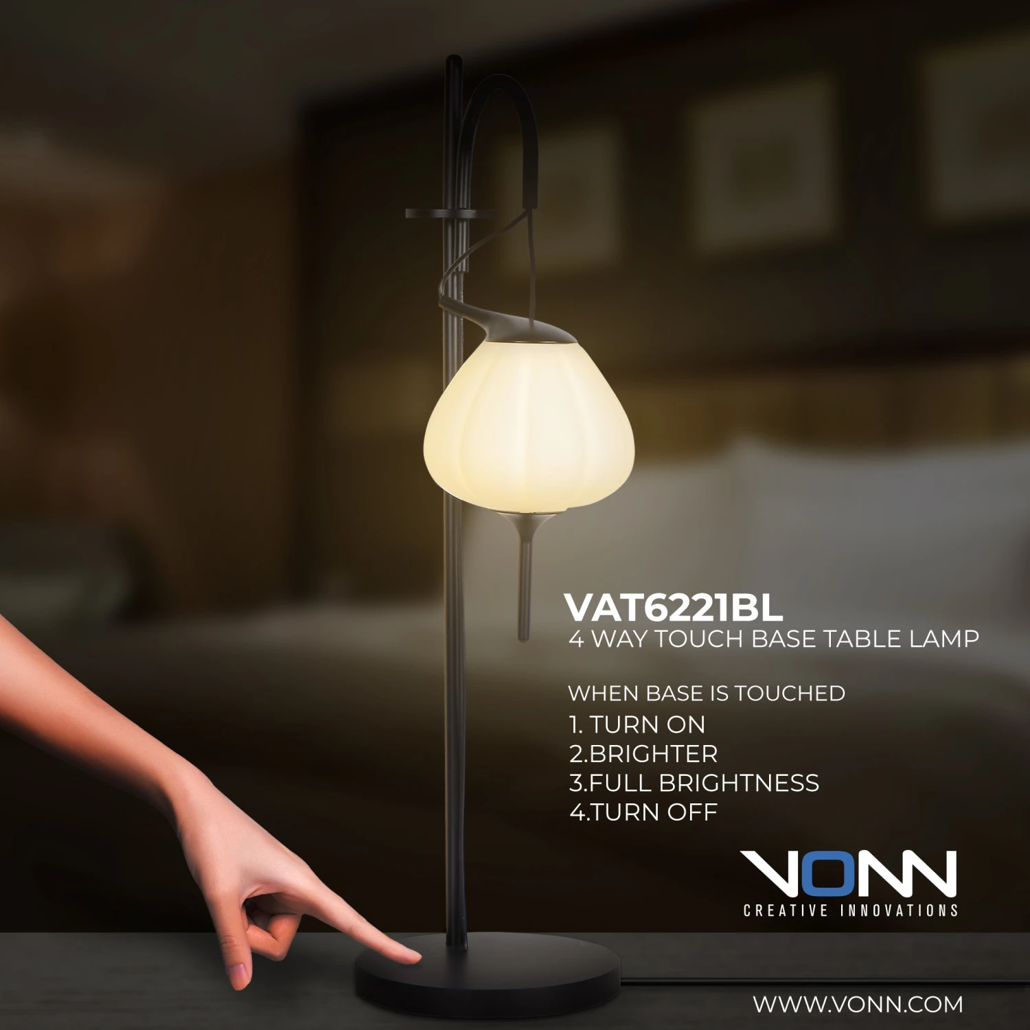 VONN LIGHTING VONN Artisan Lecce VAT6221BL 20" Height Integrated LED ETL Certified Table Lamp With Touch Base Dimming 6 VONN LIGHTING VONN Artisan Lecce VAT6221BL 20" Height Integrated LED ETL Certified Table Lamp With Touch Base Dimming - Image 5