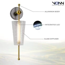 VONN LIGHTING VONN Artisan Toscana VAW1101AB 5" Integrated LED ETL Certified Wall Sconce Light With Glass Shade -VONN LIGHTING VAW1101AB Infograph