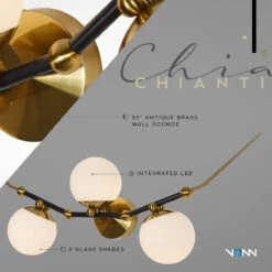 VONN LIGHTING VONN Artisan Chianti VAW1123AB 39" Integrated LED ETL Certified Wall Sconce Light With 3 Glass Shades, Antique Brass -VONN LIGHTING VAW1123AB Infograph