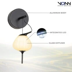 VONN LIGHTING VONN Artisan Lecce VAW1221BL 5" Integrated LED ETL Certified Wall Sconce Light With Glass Shade In Black -VONN LIGHTING VAW1221BL Infograph
