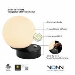 VONN LIGHTING VONN Capri VCT6126BL 6" Height Integrated LED ETL Certified Table Lamp With Touch Sensor Dimming In Black -VONN LIGHTING VCT6126BL INFO GRAPH