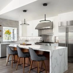 VONN LIGHTING VONN Salm VMC31810BL 17" Integrated LED ETL Certified Pendant, Height Adjustable Disc Chandelier In Black -VONN LIGHTING VMC31810BL IMAGE 3 1