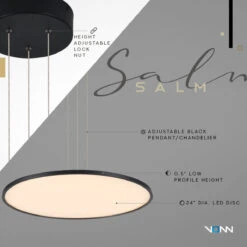 VONN LIGHTING VONN Salm VMC31840BL 24" Integrated LED ETL Certified Pendant Light Height Adjustable Disc Chandelier, Black -VONN LIGHTING VMC31840BL Infograph