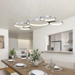 VONN LIGHTING VONN Capella VMC32410AL 50" Integrated LED ETL Certified Chandelier Height Adjustable Ring Pendant In Silver -VONN LIGHTING VMC32410AL IMAGE 5