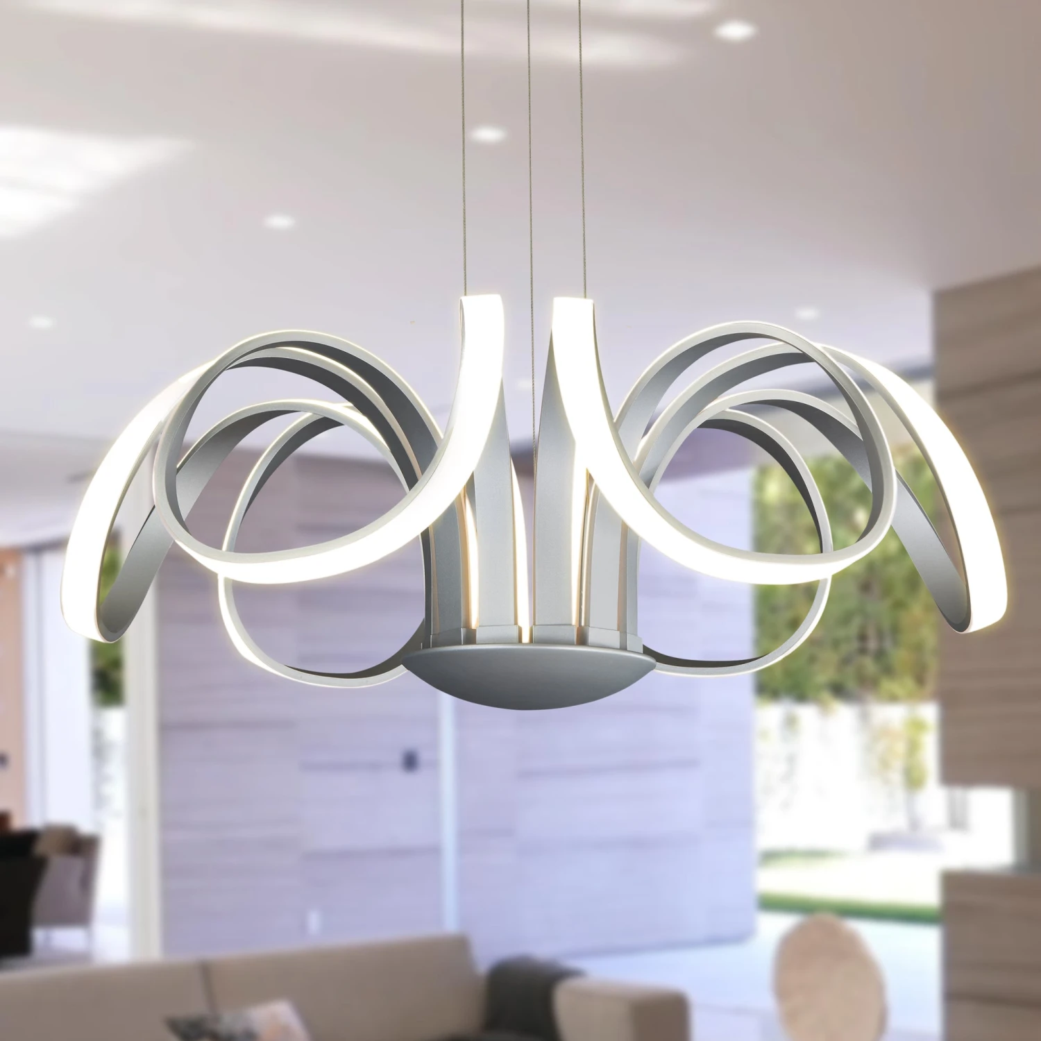 VONN LIGHTING VONN Capella VMC32420AL 30" Integrated LED ETL Certified Chandelier Height Adjustable Pendant In Silver 4 VONN LIGHTING VONN Capella VMC32420AL 30" Integrated LED ETL Certified Chandelier Height Adjustable Pendant In Silver - Image 2