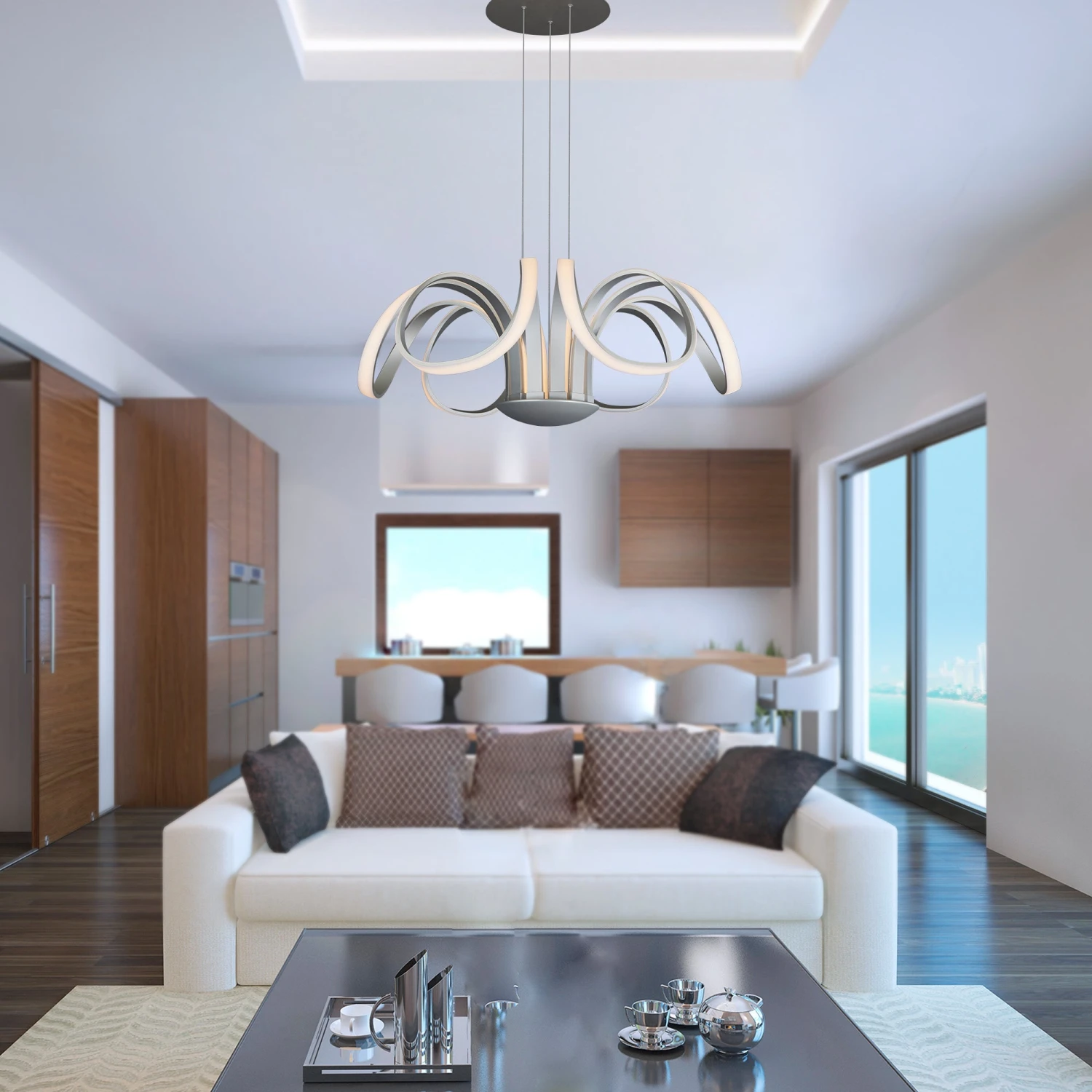 VONN LIGHTING VONN Capella VMC32420AL 30" Integrated LED ETL Certified Chandelier Height Adjustable Pendant In Silver 9 VONN LIGHTING VONN Capella VMC32420AL 30" Integrated LED ETL Certified Chandelier Height Adjustable Pendant In Silver - Image 7