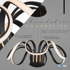 VONN LIGHTING VONN Capella VMC32420BL 30" Integrated LED ETL Certified Chandelier Height Adjustable Pendant In Black -VONN LIGHTING VMC32420BL INFOGRAPH