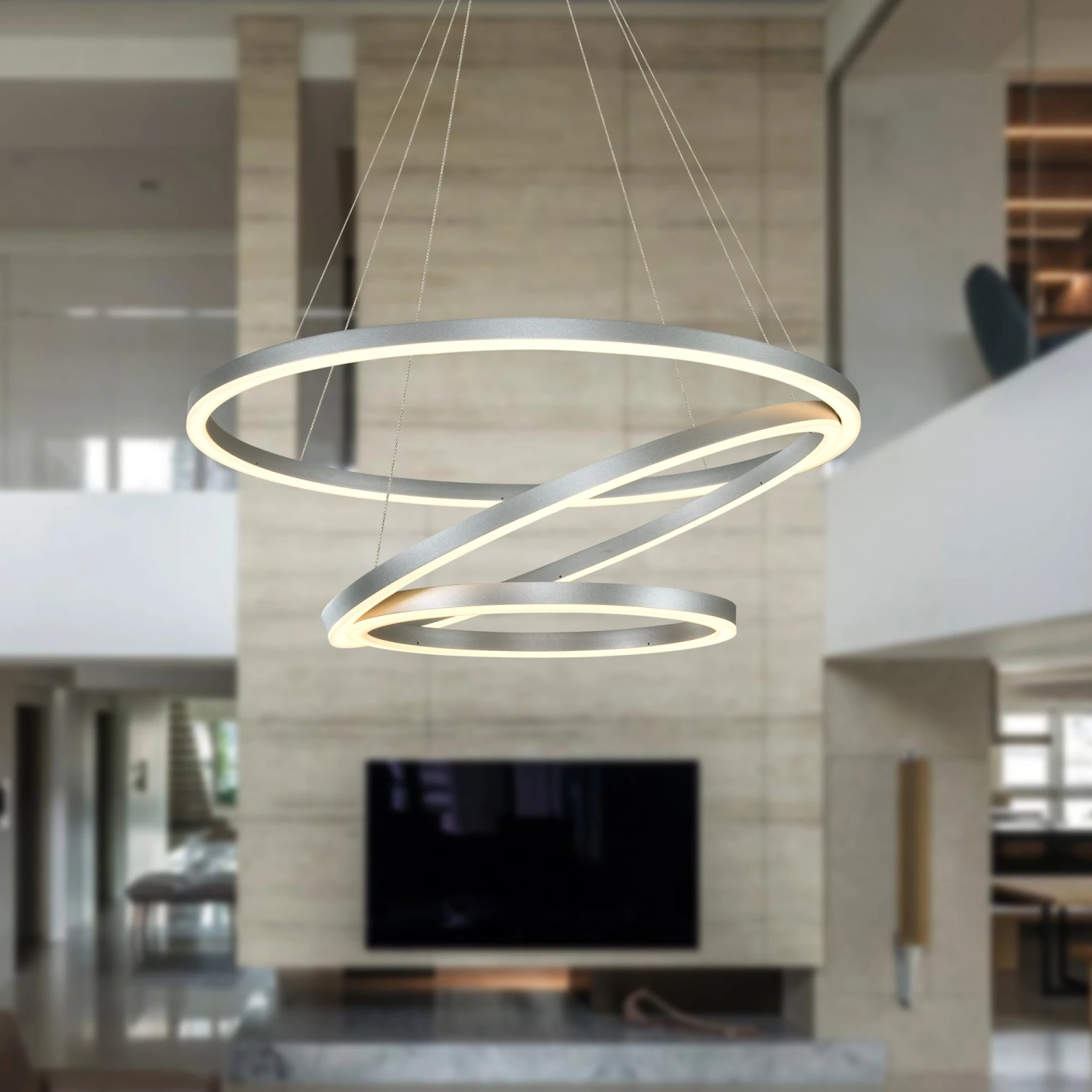 VONN LIGHTING VONN Tania Trio VMC32500AL 32" Integrated LED ETL Certified Ring Chandelier Height Adjustable Silver Pendant 6 VONN LIGHTING VONN Tania Trio VMC32500AL 32" Integrated LED ETL Certified Ring Chandelier Height Adjustable Silver Pendant - Image 4